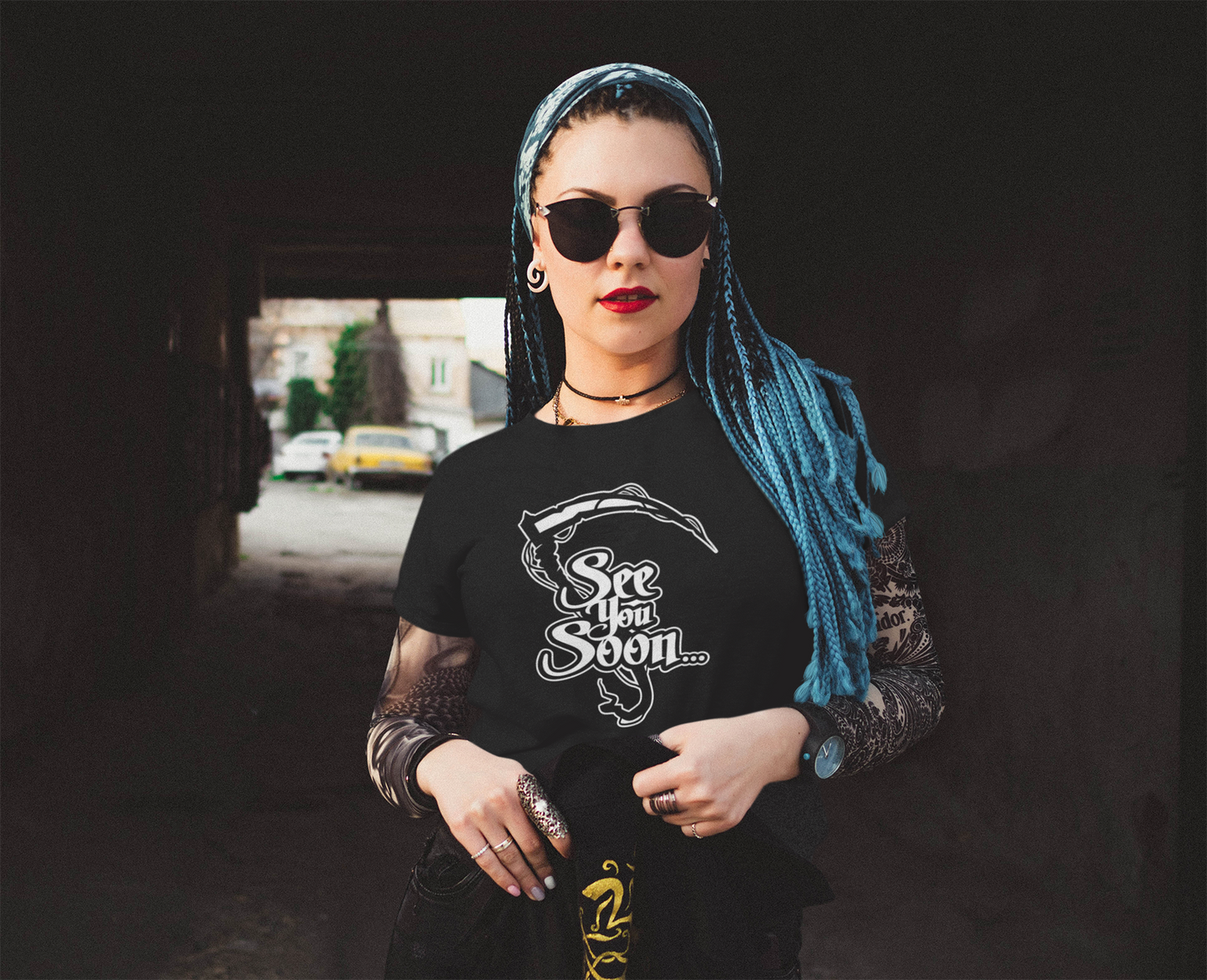 See You Soon Death Grim Reaper Scythe Unisex T-Shirt – Gothic Horror Apparel | Dark Aesthetic Tee