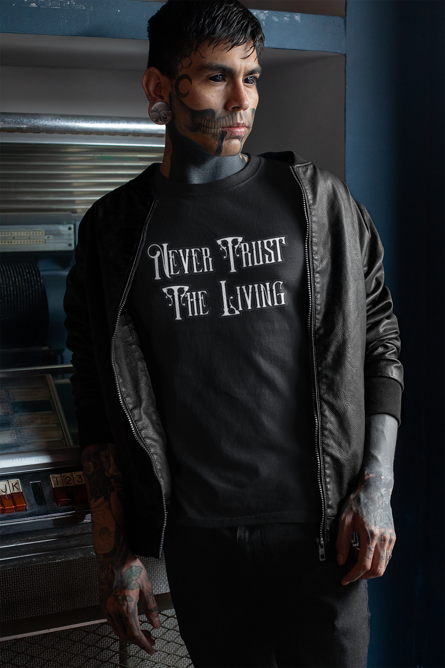 Never Trust The Living Unisex Gothic Horror T-Shirt – Dark Aesthetic, Spooky Apparel, Gothcore Fashion