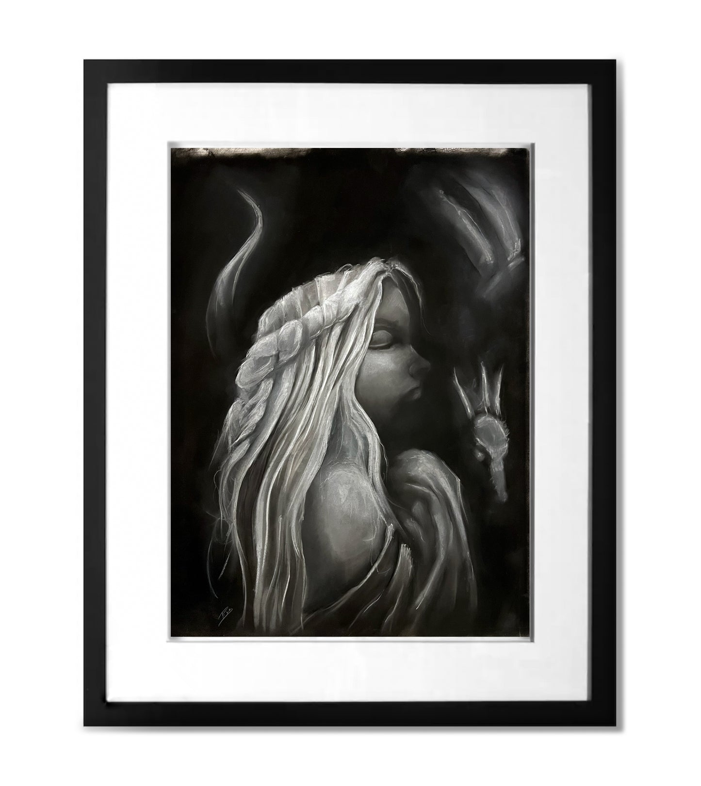 Dragon Girl - Original Charcoal Illustration