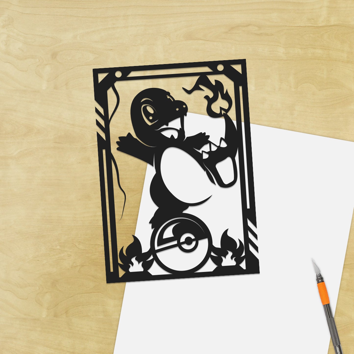 UNFRAMED Pokemon - Charmander paper cut art