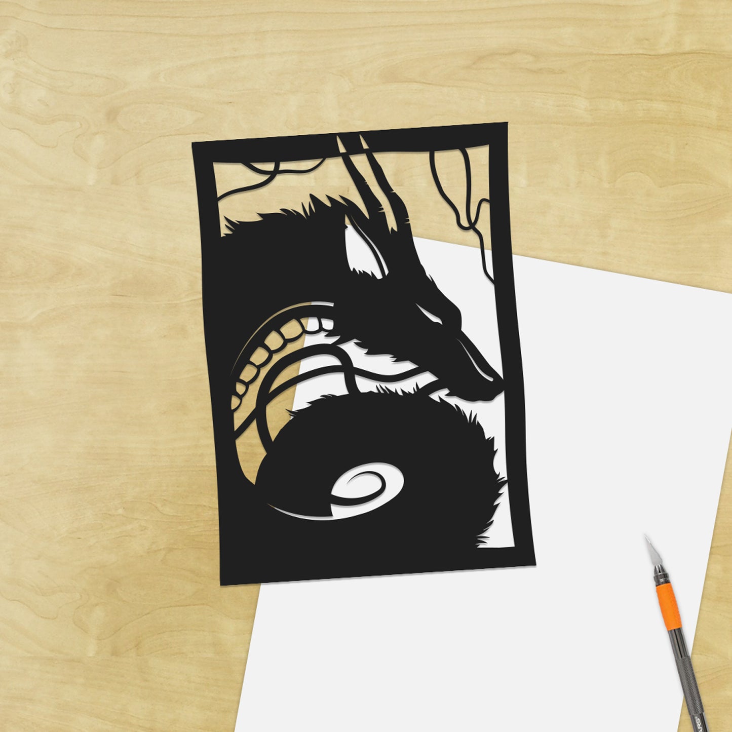 UNFRAMED Spirited Away - Haku paper cut art
