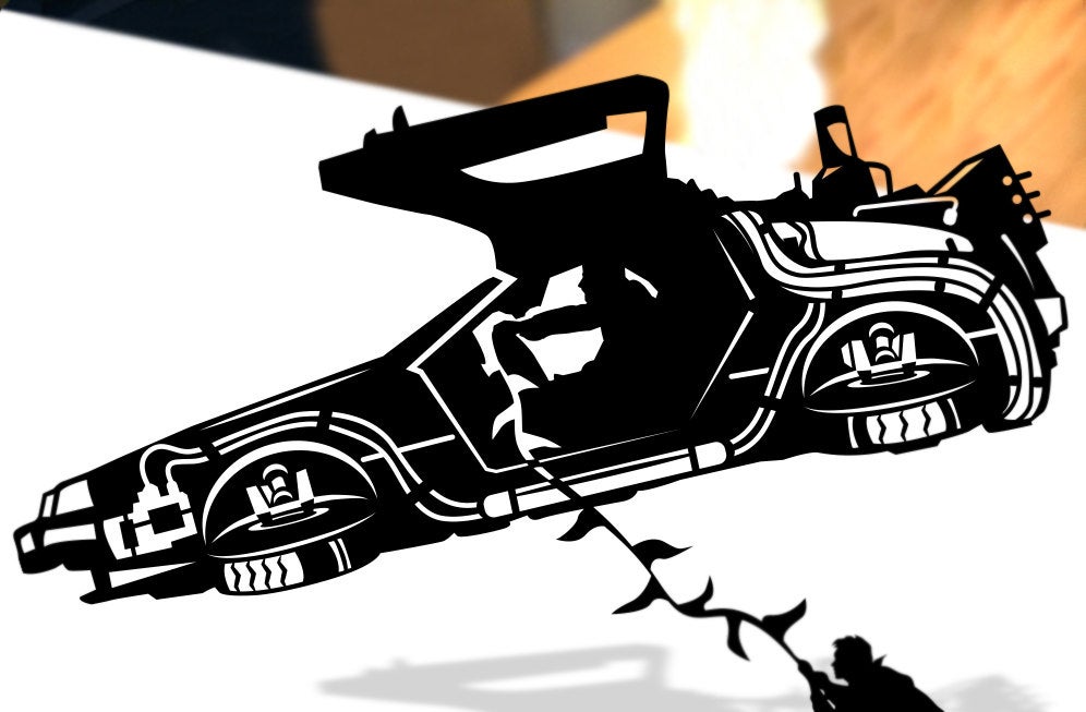 UNFRAMED DeLorean Marty Escape - Back to the Future paper cut art