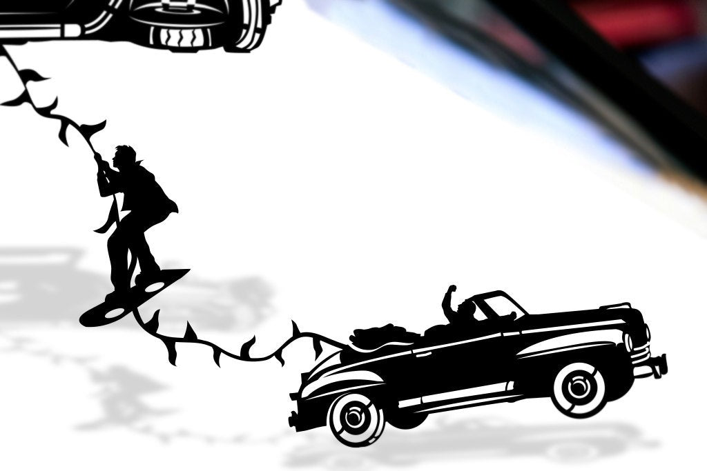 UNFRAMED DeLorean Marty Escape - Back to the Future paper cut art