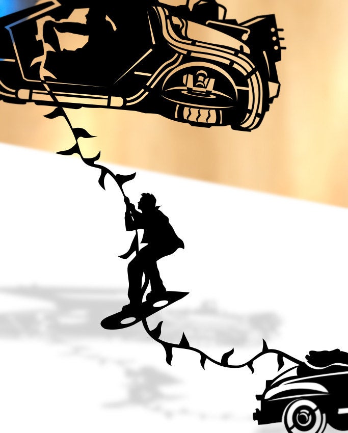 UNFRAMED DeLorean Marty Escape - Back to the Future paper cut art