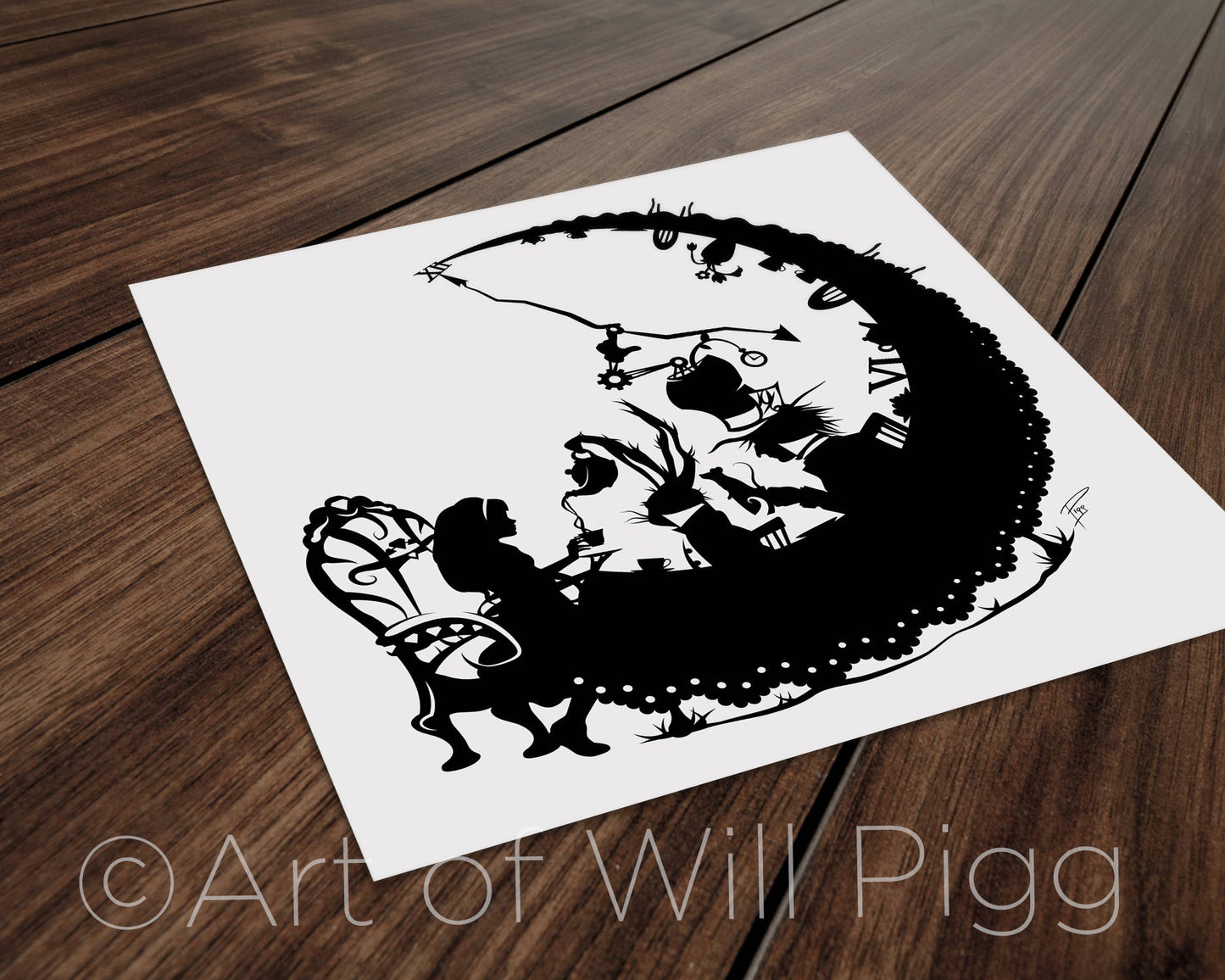 Alice and Tea Party - Alice in Wonderland silhouette art print