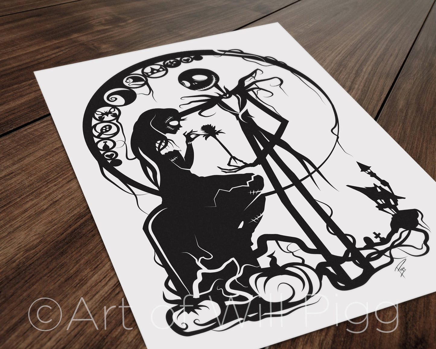 Jack and Sally - Nightmare Before Christmas silhouette art print