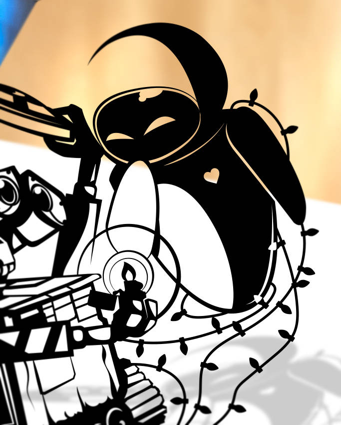 UNFRAMED Wall-E and Eve paper cut art