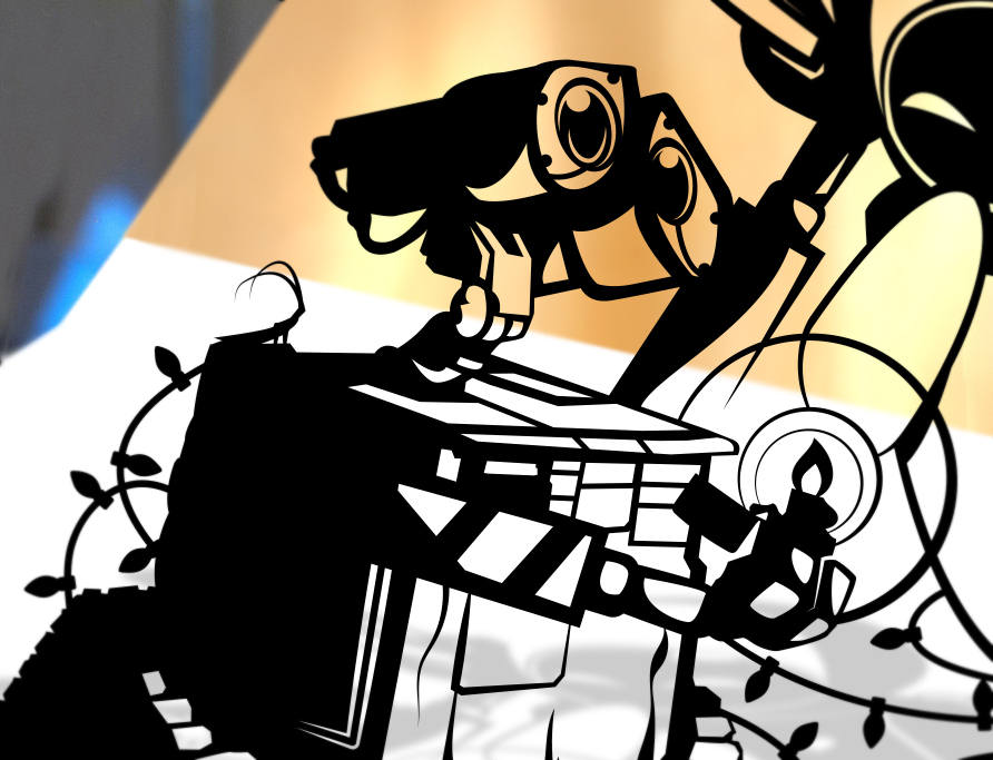 UNFRAMED Wall-E and Eve paper cut art