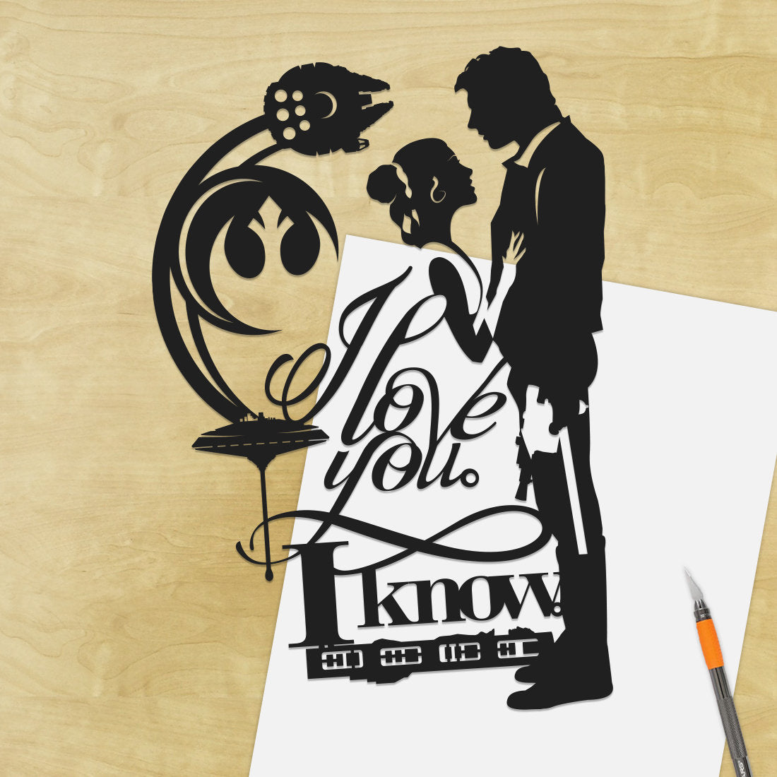 UNFRAMED I Love You I Know - Star Wars paper cut art