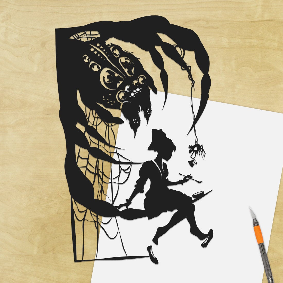 UNFRAMED Little Miss Muffet paper cut art