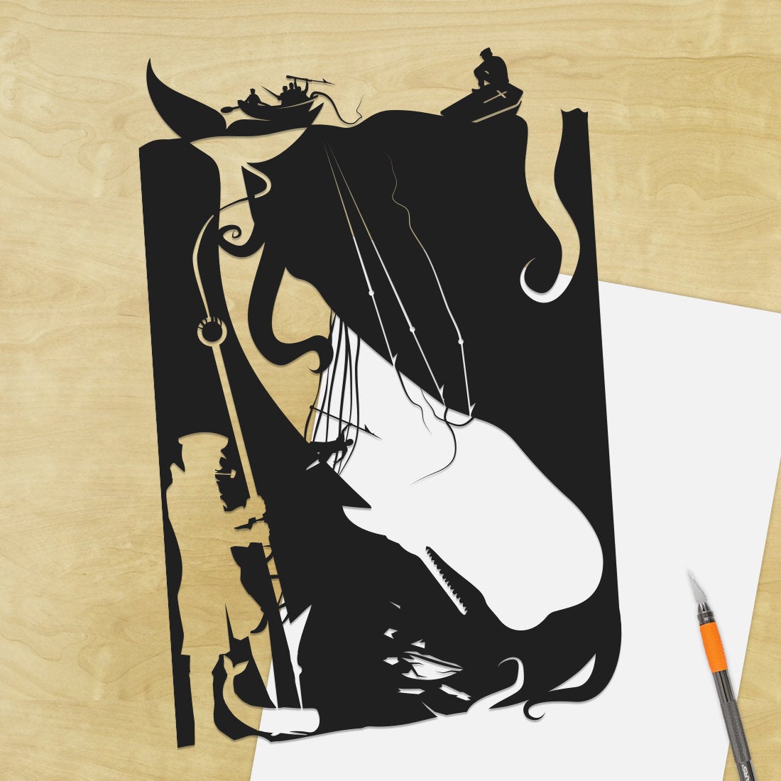 UNFRAMED Moby Dick paper cut art