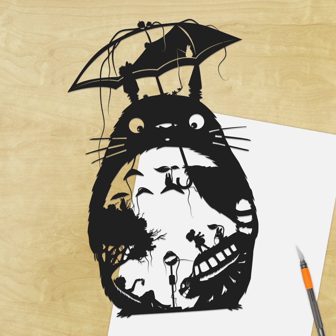 Totoro With Umbrella Stencil