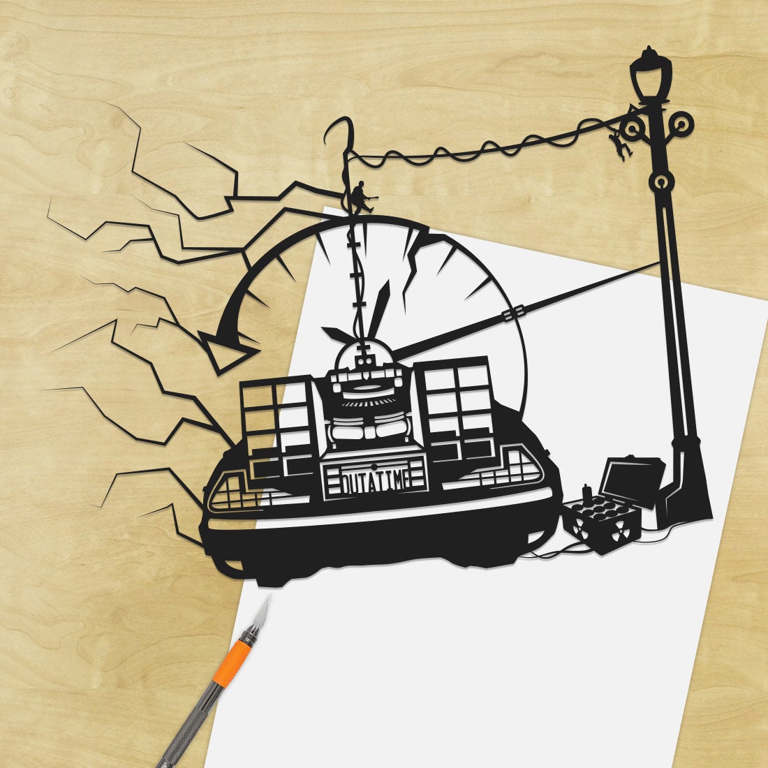 UNFRAMED Outta Time - Back to the Future paper cut art