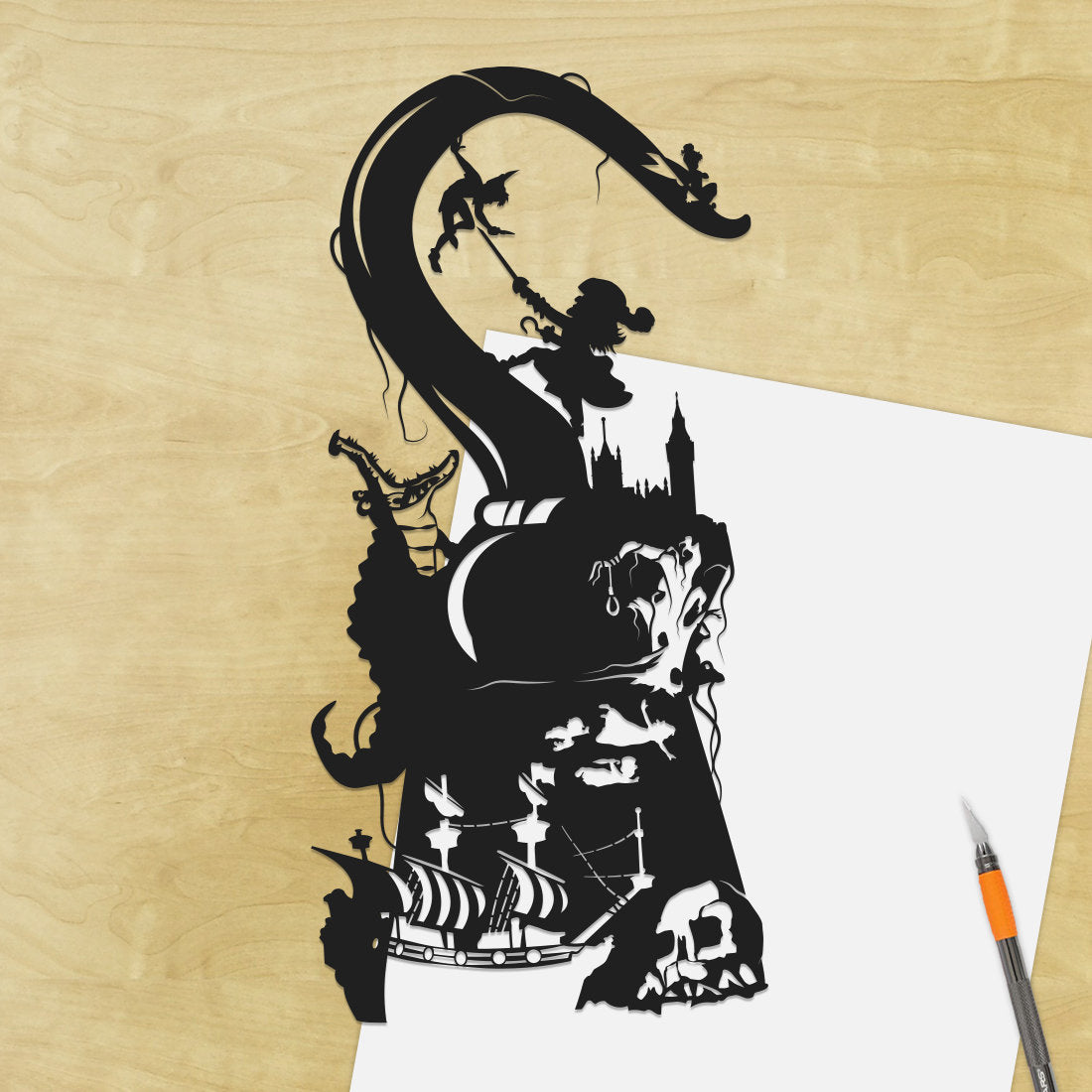 UNFRAMED Peter Pan paper cut art