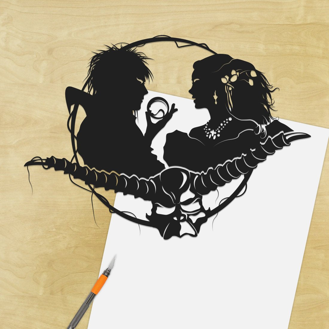 UNFRAMED Labyrinth - Jareth and Sarah paper cut art