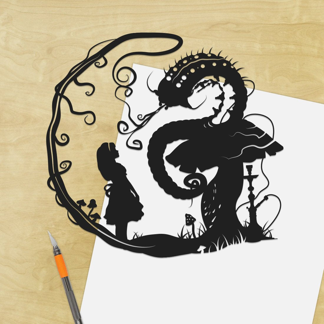 UNFRAMED Alice in Wonderland - Caterpillar paper cut art