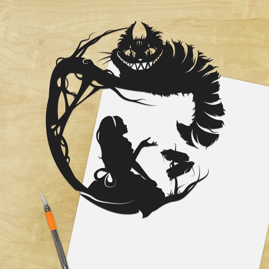 UNFRAMED Alice in Wonderland - Cheshire Cat paper cut art