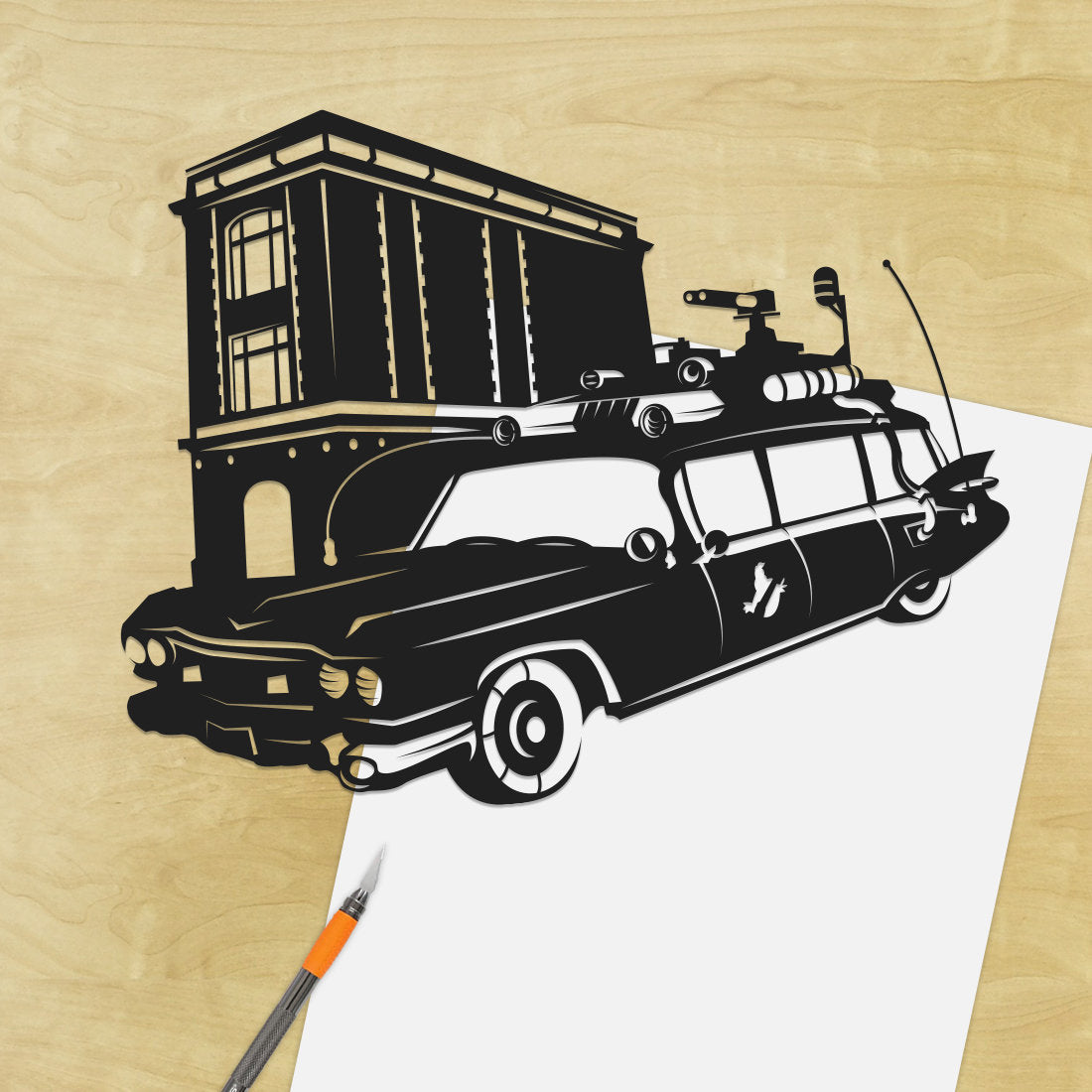 UNFRAMED Ghostbusters Ecto 1 - paper cut art