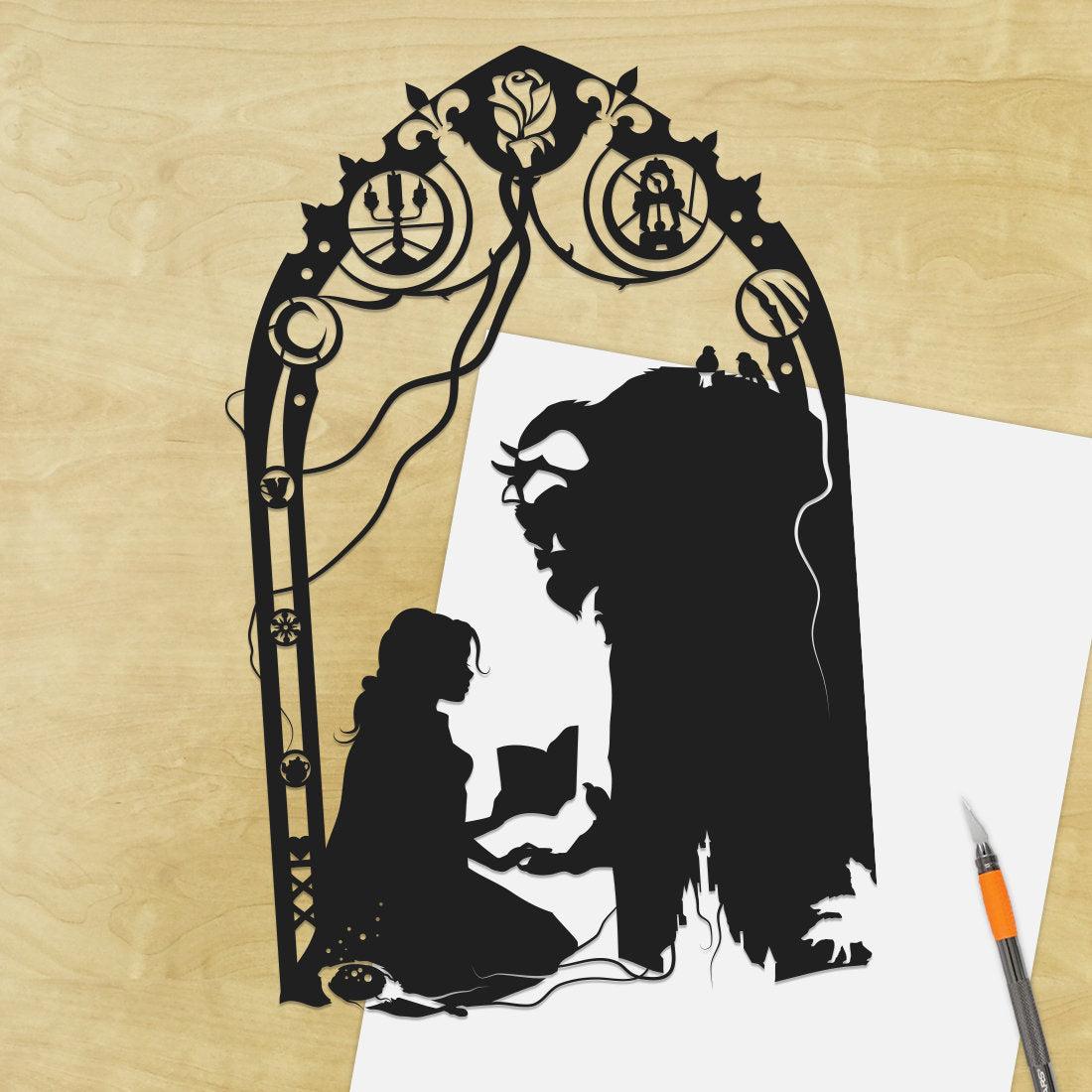UNFRAMED Beauty and the Beast paper cut art