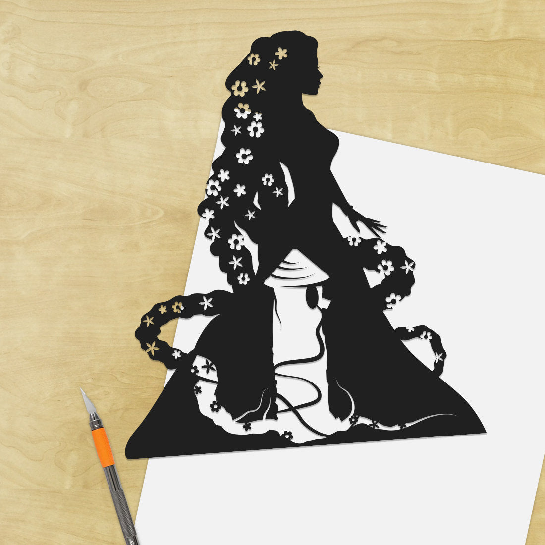 UNFRAMED Princess Rapunzel paper cut art
