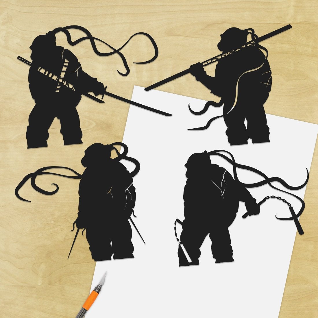 UNFRAMED Teenage Mutant Ninja Turtles - Leonardo Raphael Michelangelo Donatello paper cut art