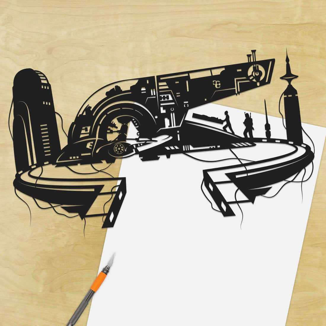 UNFRAMED Star Wars Slave 1 paper cut art