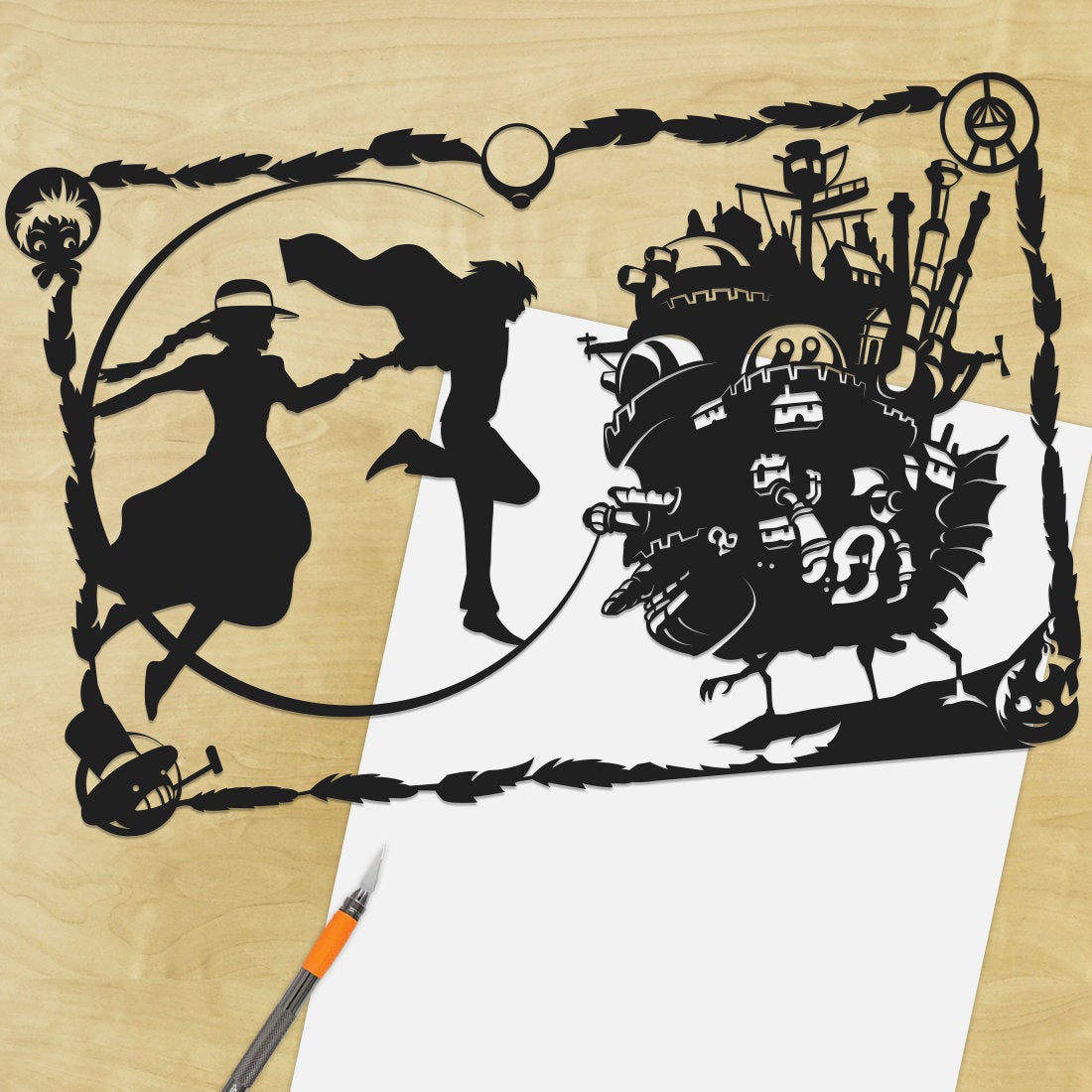 UNFRAMED Howls Moving Castle paper cut art