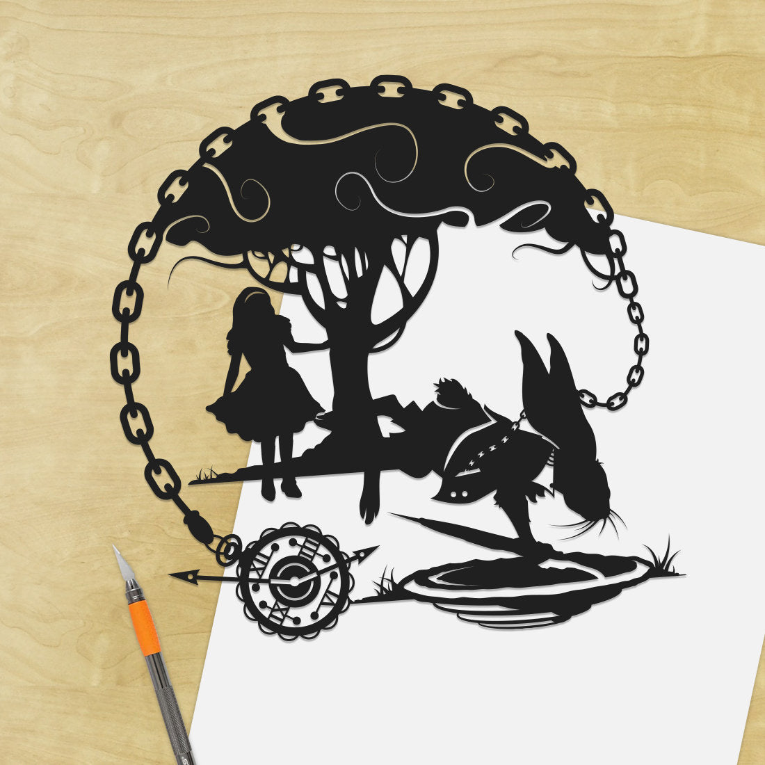 UNFRAMED Alice in Wonderland - White Rabbit paper cut art