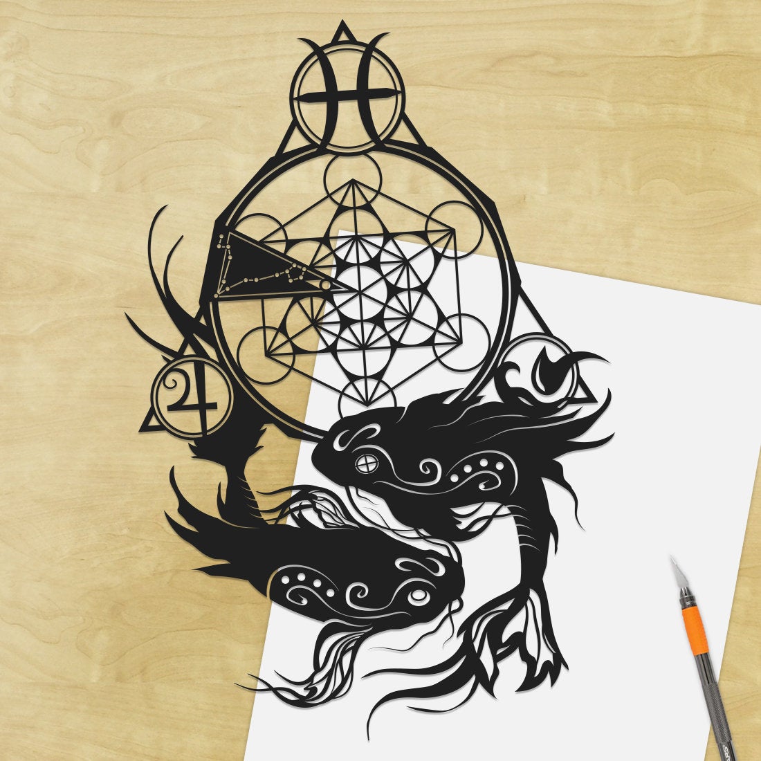 UNFRAMED Pisces Zodiac paper cut art