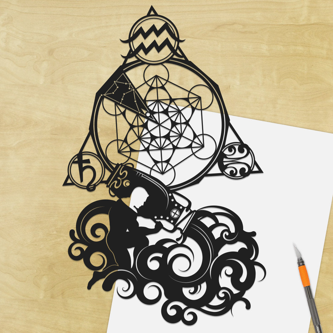 UNFRAMED Aquarius Zodiac paper cut art