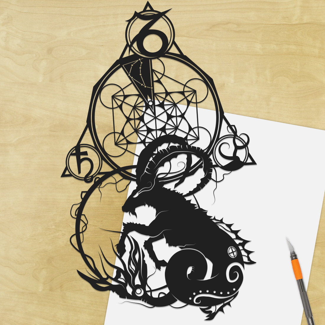 UNFRAMED Capricorn Zodiac paper cut art