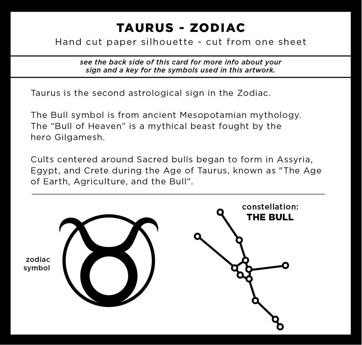 UNFRAMED Taurus Zodiac paper cut art