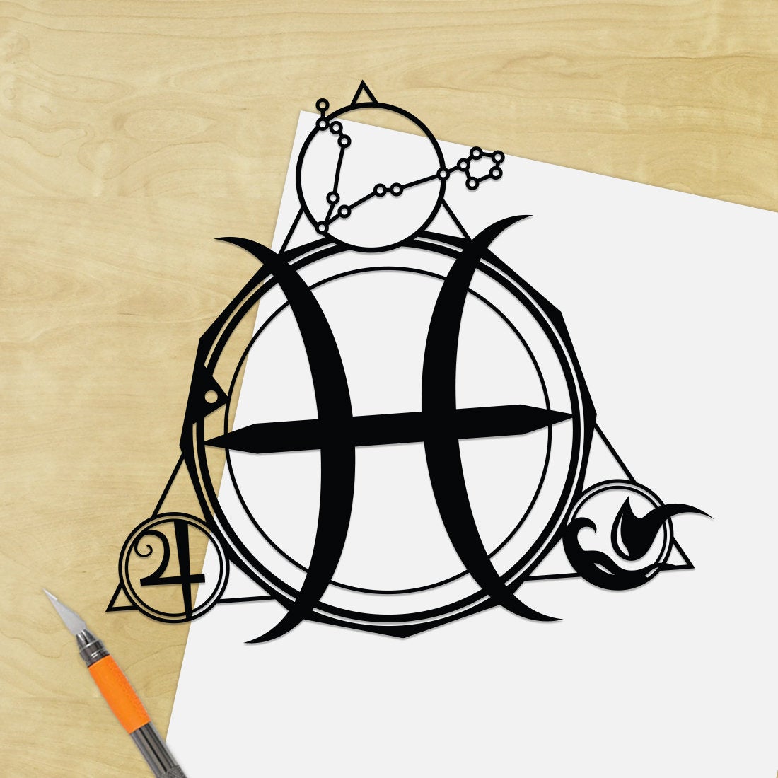 UNFRAMED Pisces Stars Sign paper cut art