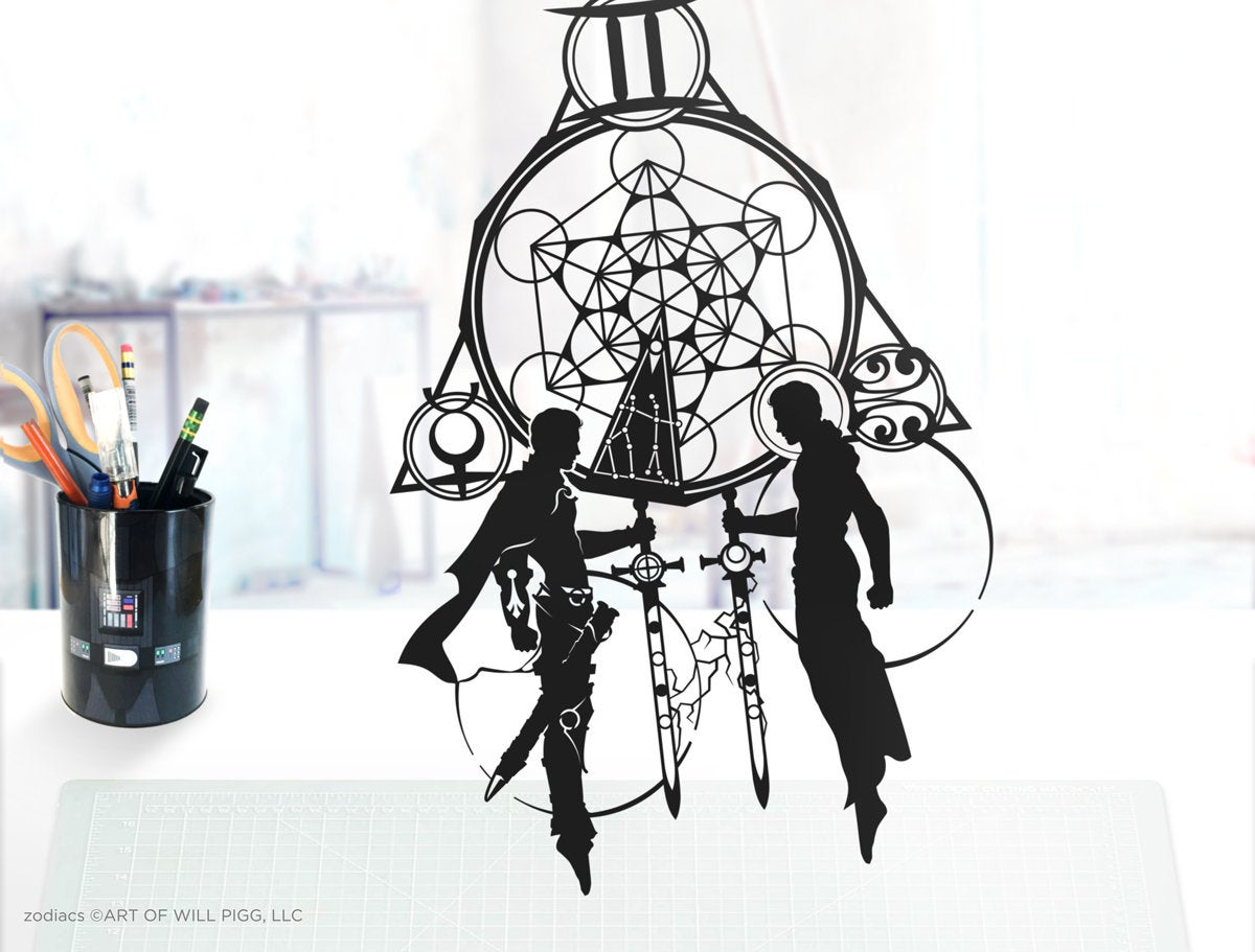 UNFRAMED Gemini Zodiac paper cut art
