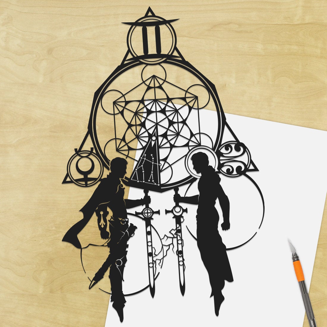 UNFRAMED Gemini Zodiac paper cut art
