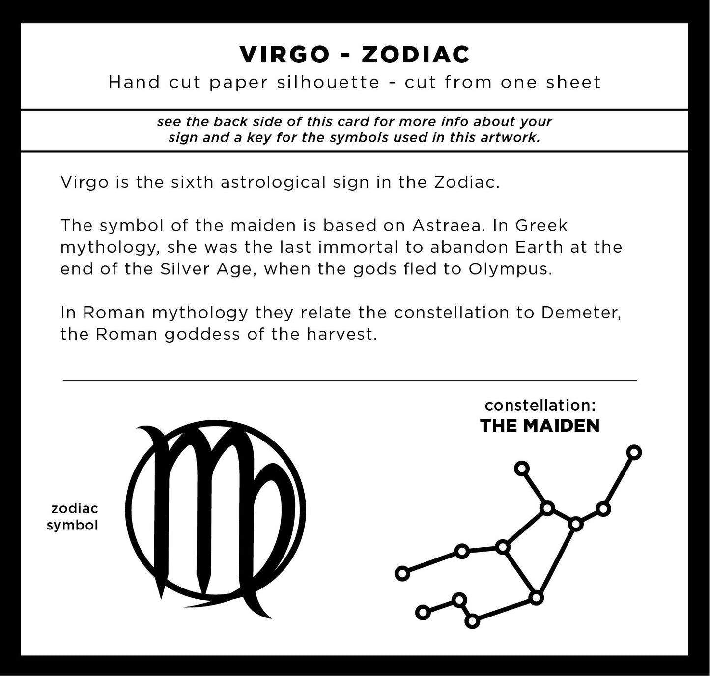 UNFRAMED Virgo Zodiac paper cut art