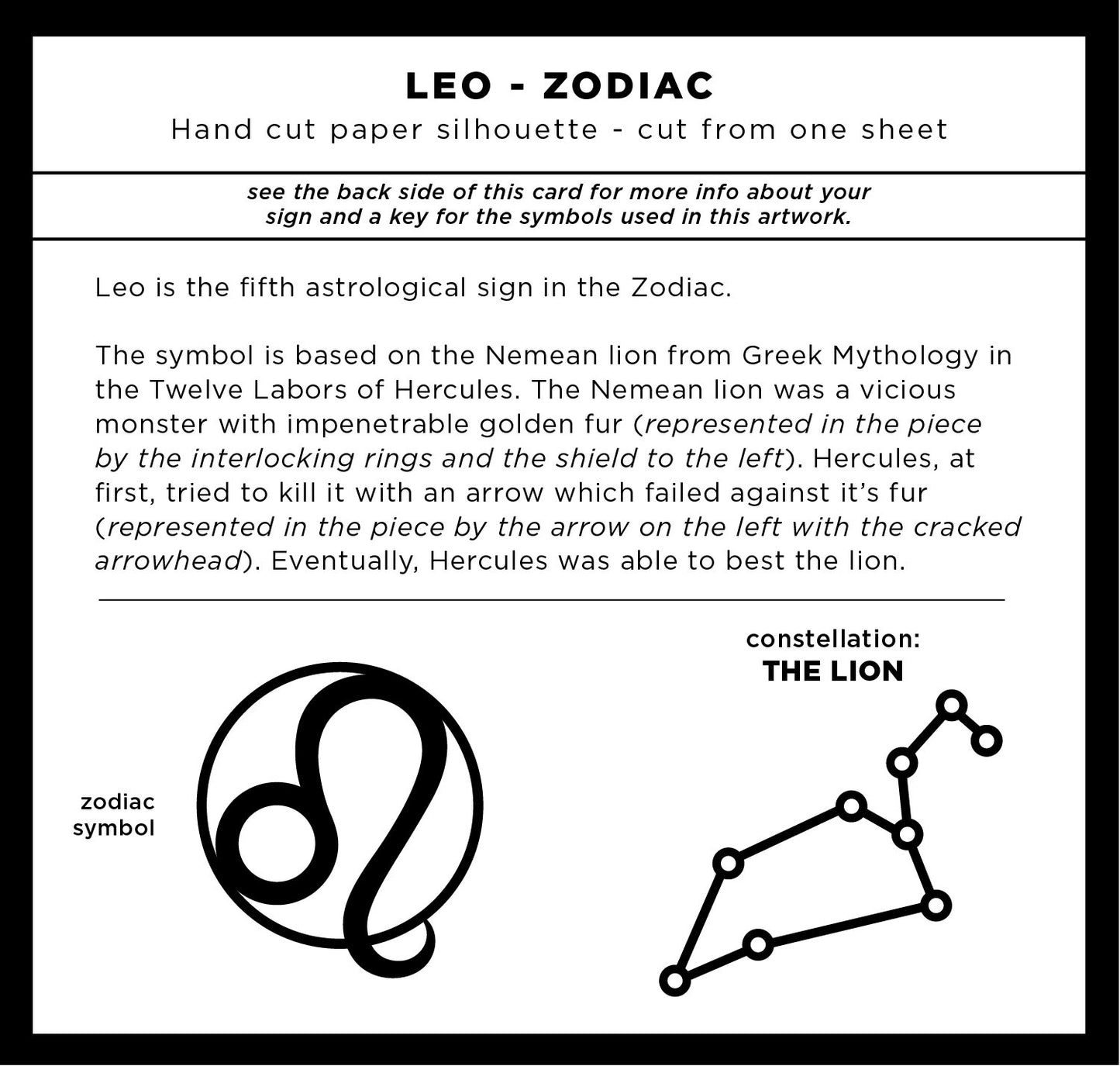 UNFRAMED Leo Zodiac paper cut art