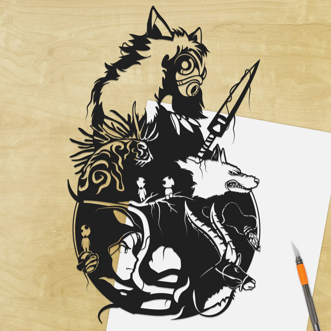 UNFRAMED Princess Mononoke paper cut art