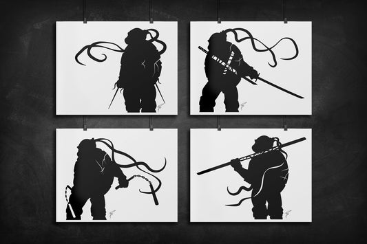 Teenage Mutant Ninja Turtles - Donnie, Leo, Mikey, Raph silhouette art prints