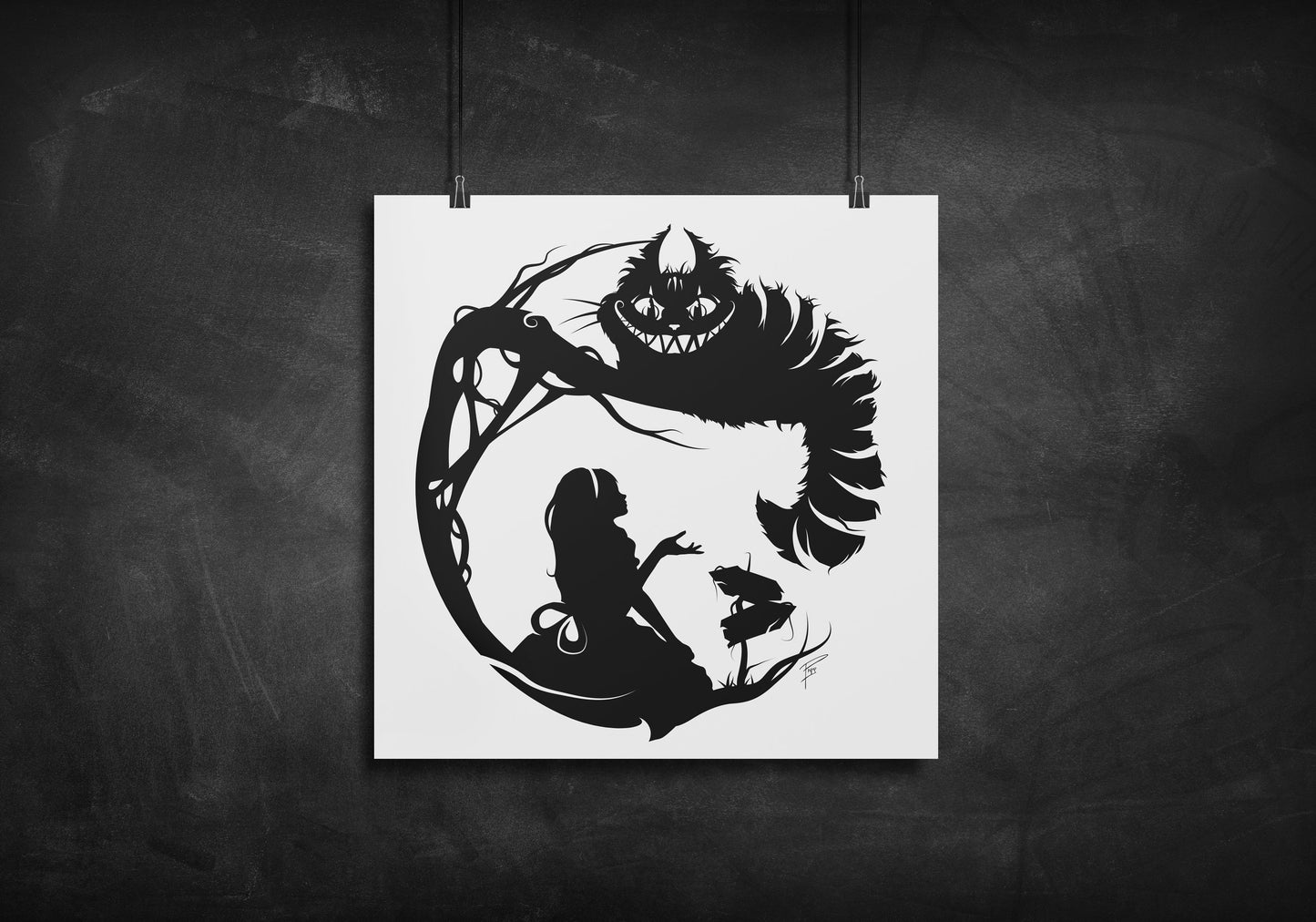 Alice and Cheshire - Alice in Wonderland silhouette art print