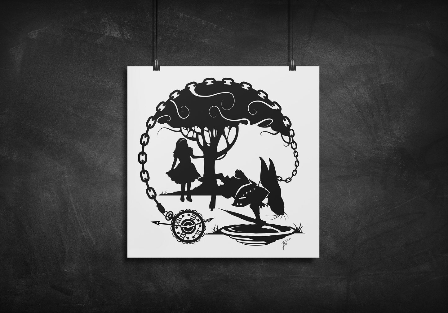 Alice and White Rabbit - Alice in Wonderland silhouette art print