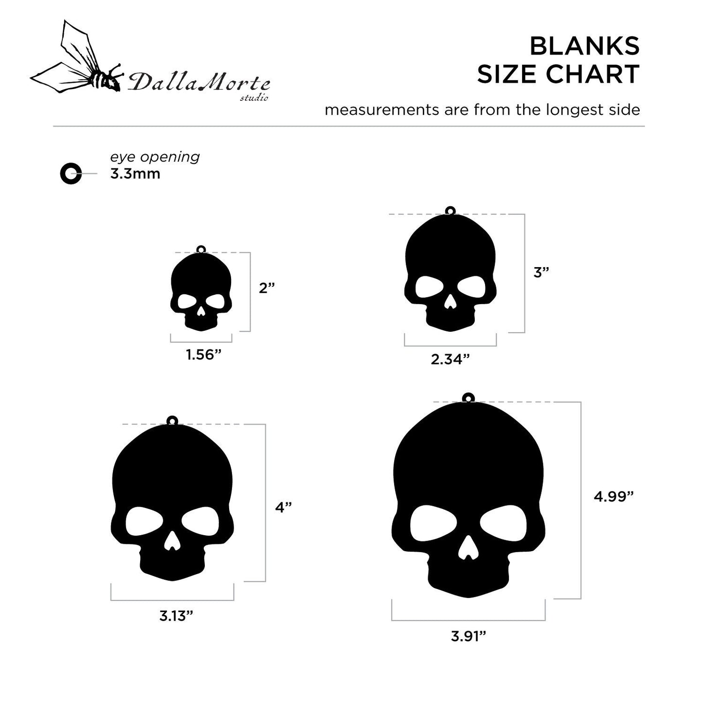 Skull Five (5) Pack Blank Acrylic Shape Ornaments for Holidays and Events