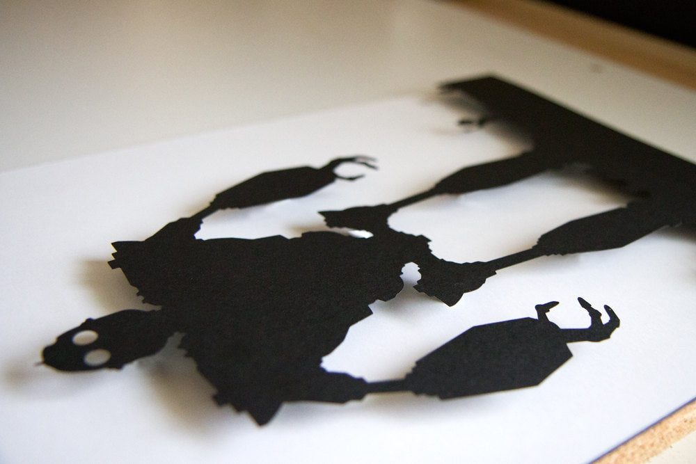 UNFRAMED Iron Giant and Hogarth paper cut art