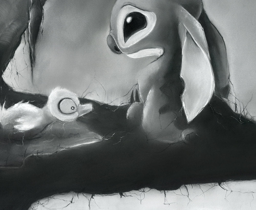 Lilo and Stitch Lonely Stitch charcoal art print