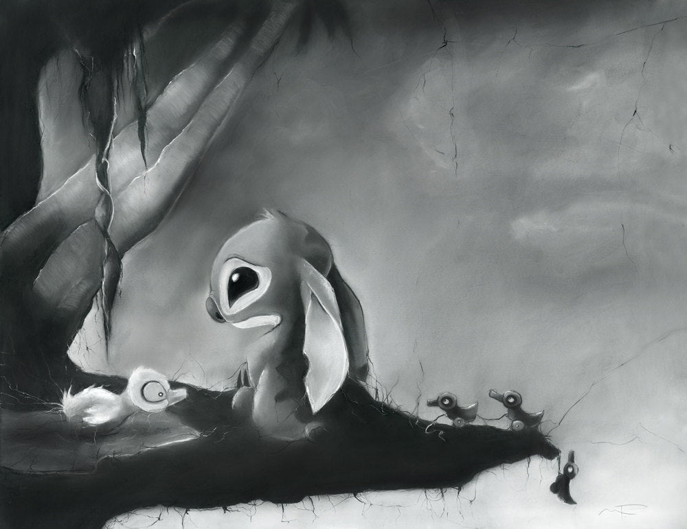 Lilo and Stitch Lonely Stitch charcoal art print