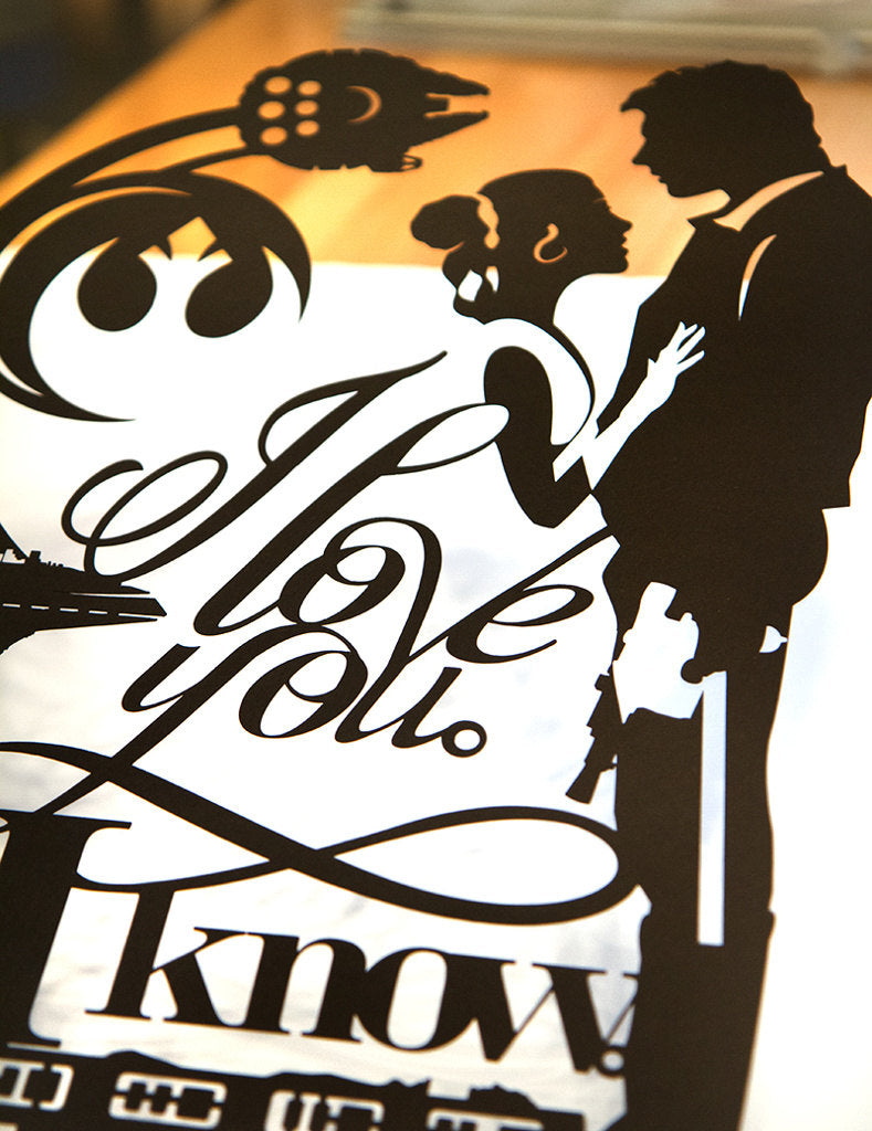 UNFRAMED I Love You I Know - Star Wars paper cut art