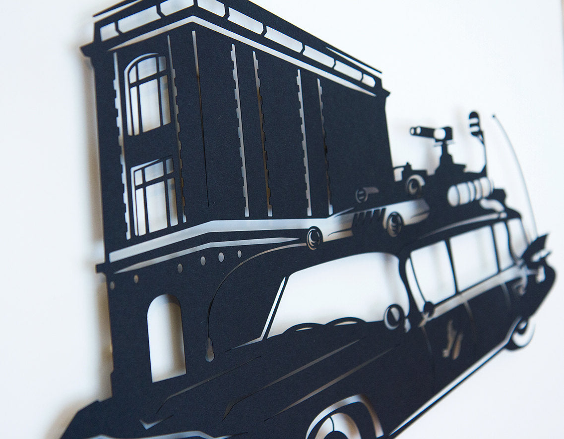 UNFRAMED Ghostbusters Ecto 1 - paper cut art