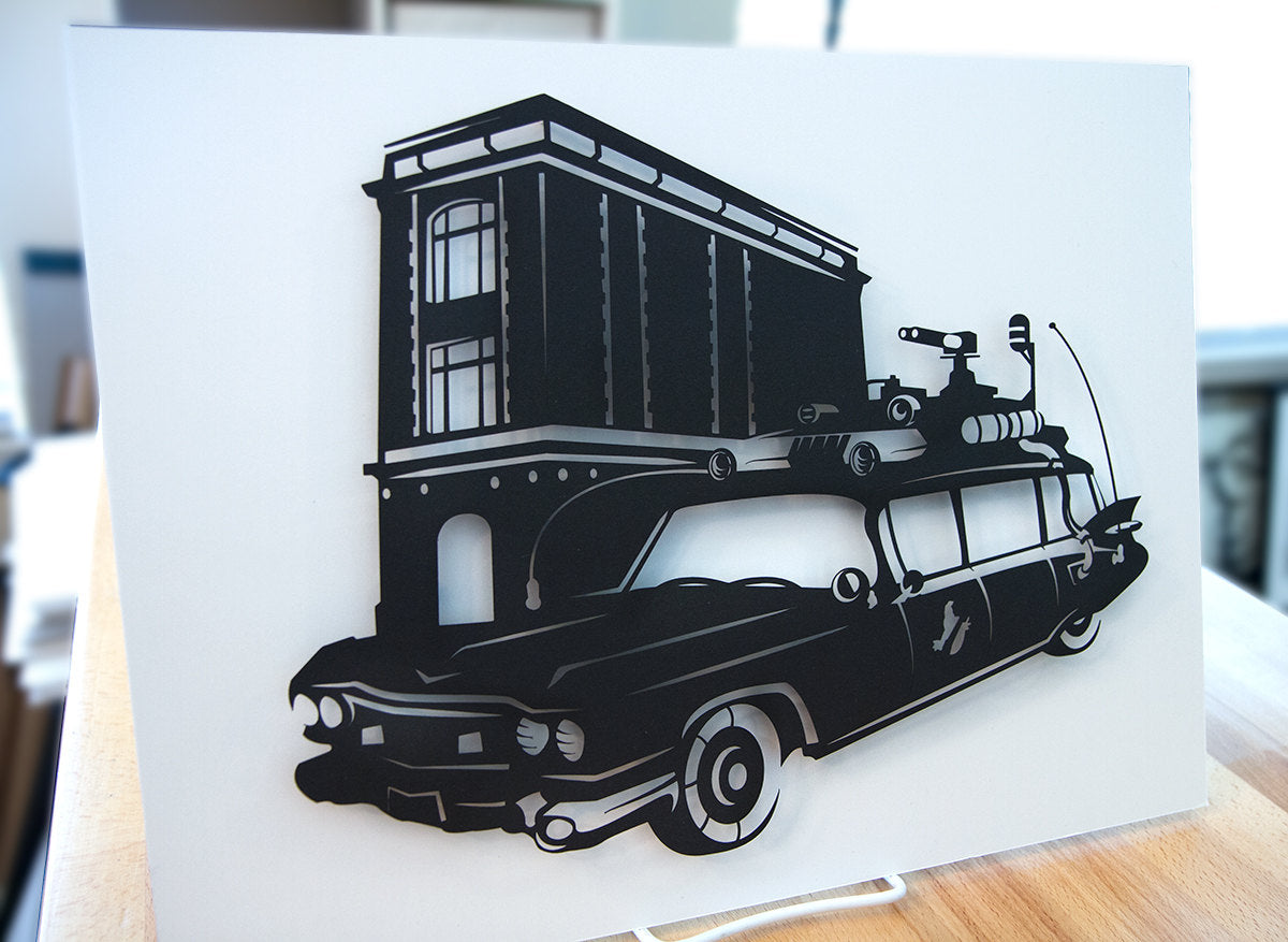 UNFRAMED Ghostbusters Ecto 1 - paper cut art
