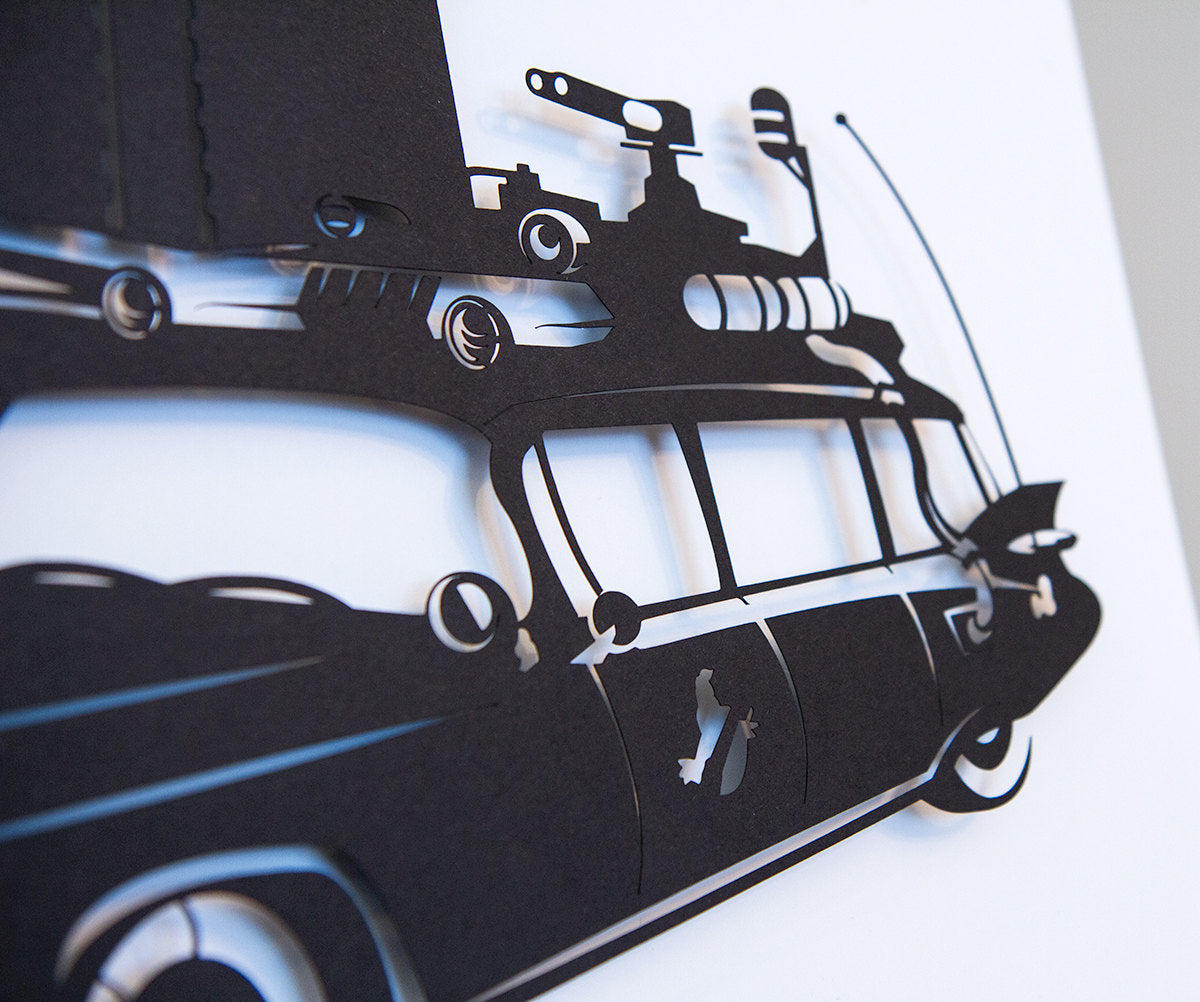 UNFRAMED Ghostbusters Ecto 1 - paper cut art