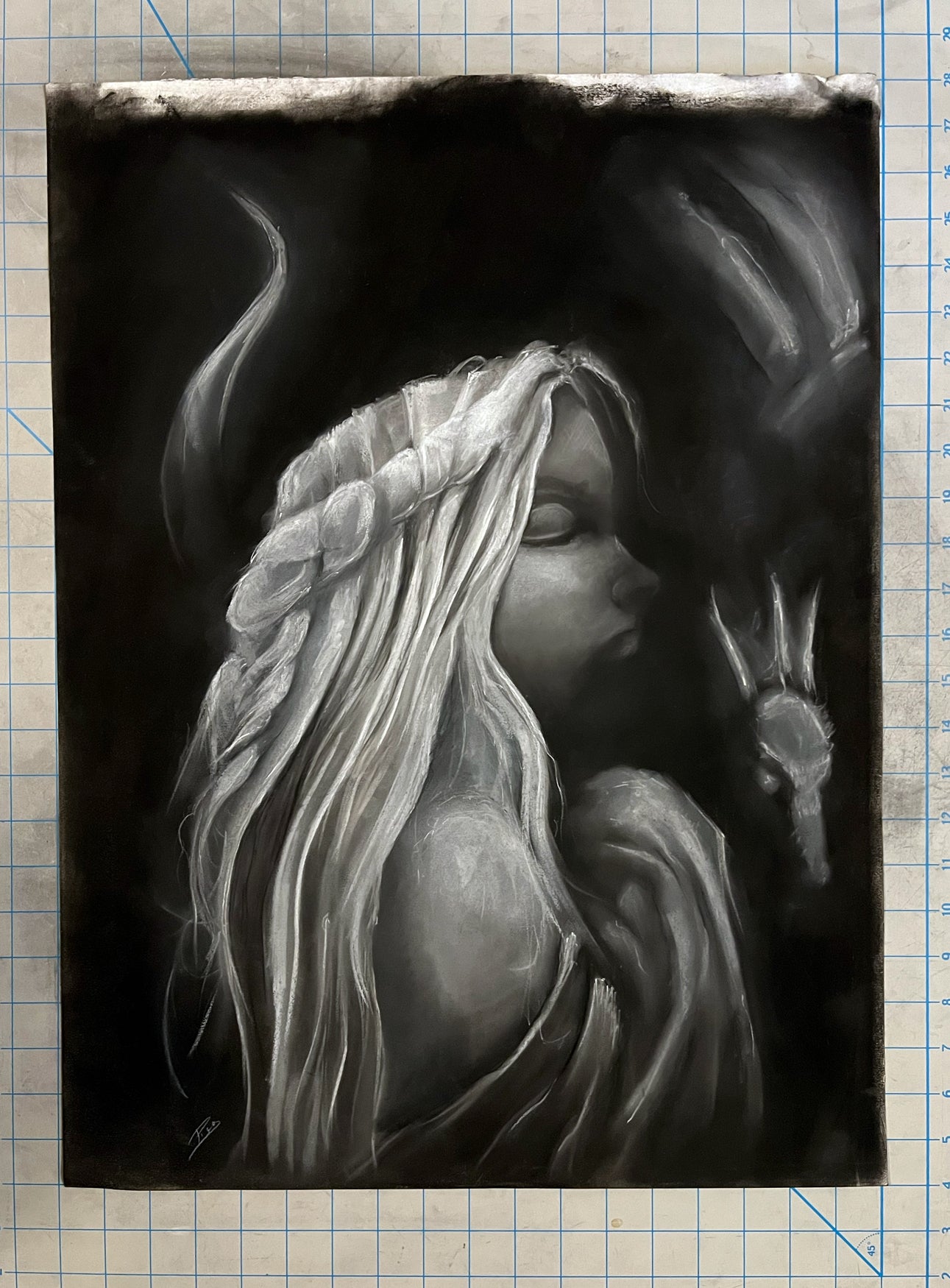 Dragon Girl - Original Charcoal Illustration